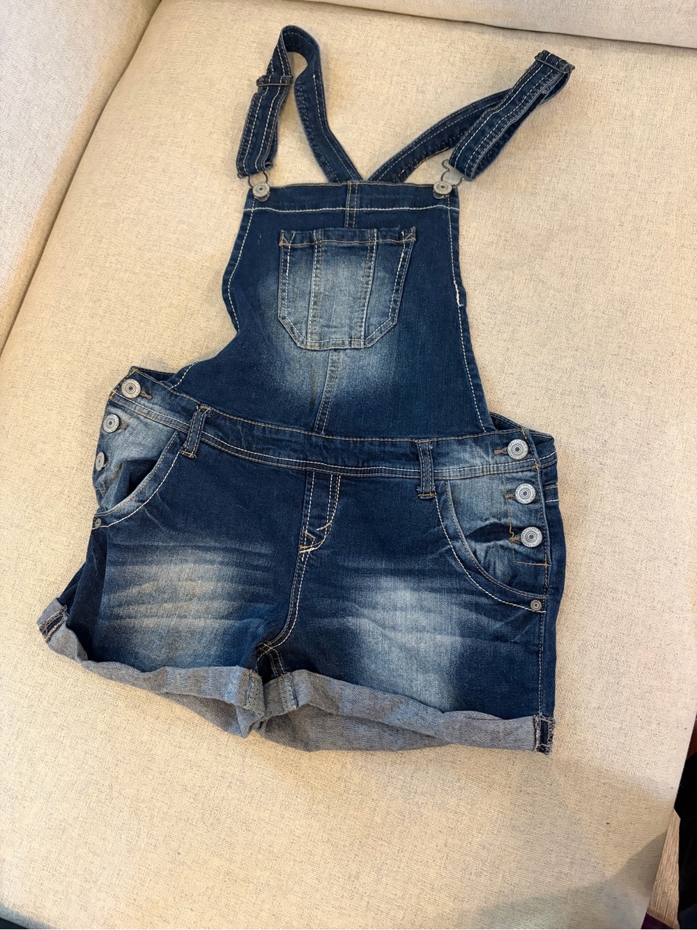 Wallflower Blue Denim Rolled Cuff Short Overalls - Picture 3 of 5